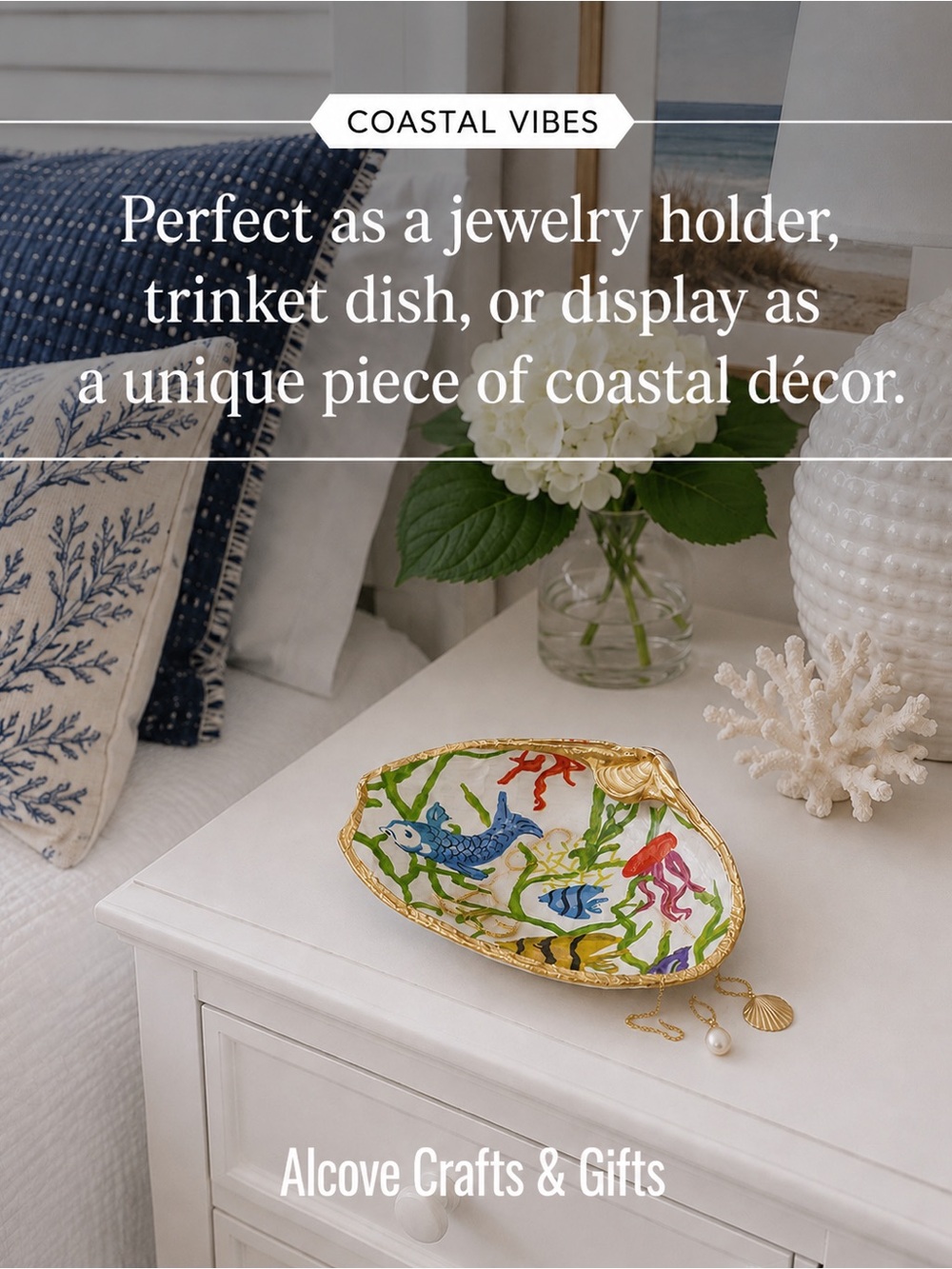 Handmade Découpage Clamshell Trinket Dish – Coastal Beach Decor